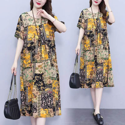 Vestido de verano con dos bolsillos de algodón y lino