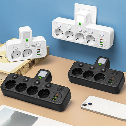 🔌¡57% de descuento! Adaptador de corriente europeo con 4 tomas de corriente: interruptores independientes, diseño compacto y máxima seguridad.