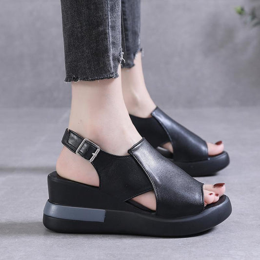 Zapatos de cuña para mujer Sandalias de color sólido Tacones altos de punta abierta casual para mujer Sandalias de moda