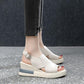 Zapatos de cuña para mujer Sandalias de color sólido Tacones altos de punta abierta casual para mujer Sandalias de moda