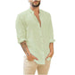 Camisa Henley de algodón y lino transpirable para hombre