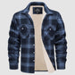 🔥Hombres Sherpa Camisa Forro Polar Chaqueta de franela con 3 bolsillos Casual Plaid Button Down Abrigo de invierno