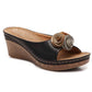 🎉Reducción de precio por tiempo limitado🎉--Sandalias Cómodas de Cuero con Flores para Mujeres con Cuña