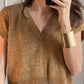 Traje de dos piezas casual de mujer con top de manga corta y pantalón de pata ancha