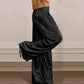 Traje de dos piezas casual de mujer con top de manga corta y pantalón de pata ancha