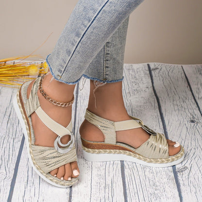 Sandalias de Cuña de Moda para Mujer con Puntera Abierta y Tira Elástica