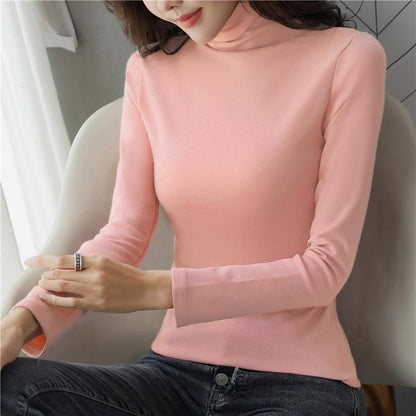 Camisa inferior cálida y gruesa con cuello alto para mujer