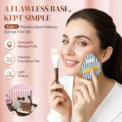 Juego de herramientas de esponja de maquillaje de base impecable 6 en 1