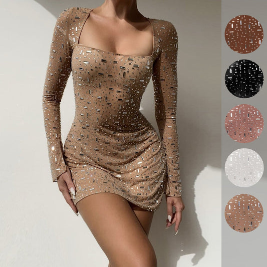 🎁Venta de Año Nuevo 49% OFF⏳Lentejuelas de las mujeres Hot Diamonds Sexy Semi-See-Through Vestidos