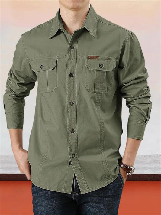 Camisa casual de algodón de color liso para hombre