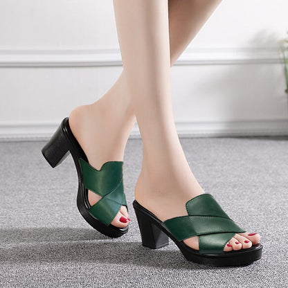 【50% DE DESCUENTO HOY】Sandalias de Tacón Grueso y Alto sin Cordones con Plataforma para Mujer