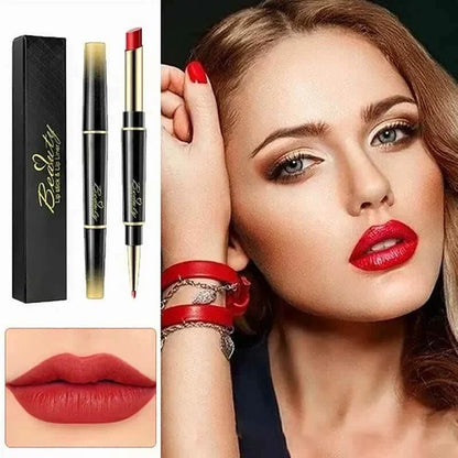 Barra de labios de doble punta Perfilador de labios automático Mate Resistente al agua No destiñe Barra de labios antiadherente