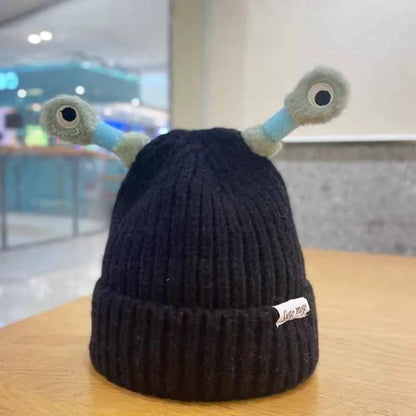 Gorro tejido pequeño monstruo brillante lindo para padres e hijos de invierno