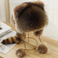 Gorro de peluche de piel sintética con cola de mapache para padres e hijos