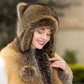 Gorro de peluche de piel sintética con cola de mapache para padres e hijos
