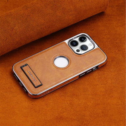 Funda para teléfono con soporte invisible, bisel galvanizado y protector de piel-Para iphone